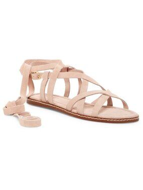 Bettye Flip Women's Ankle Tie Suede Flat Sandals in Blush Size 8